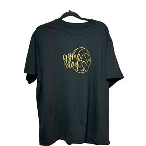 George Womens 2XL Game Day‎ Volleyball Heart Graphic T Shirt Black